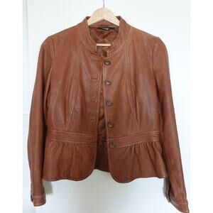a.n.a A New Approach Leather Jacket Womens Petite Medium Brown Button Front